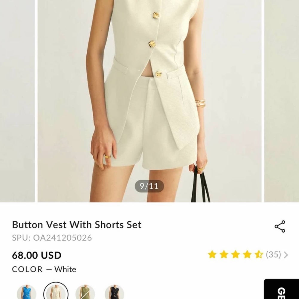 Commense White Button Vest and Shorts Set